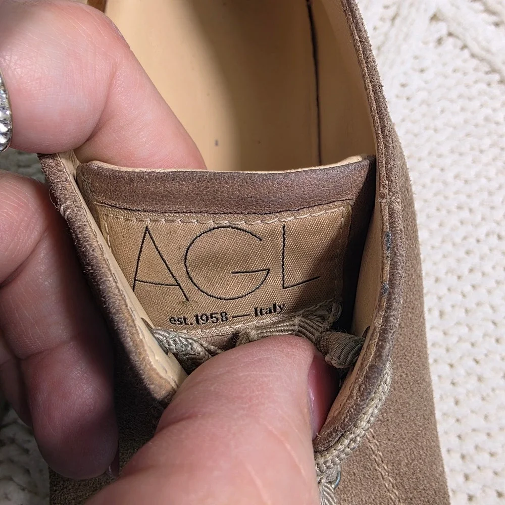 AGL Suede Cap Toe Sneaker Brown Silver Metallic Platform Women‎ 40 9-9.5